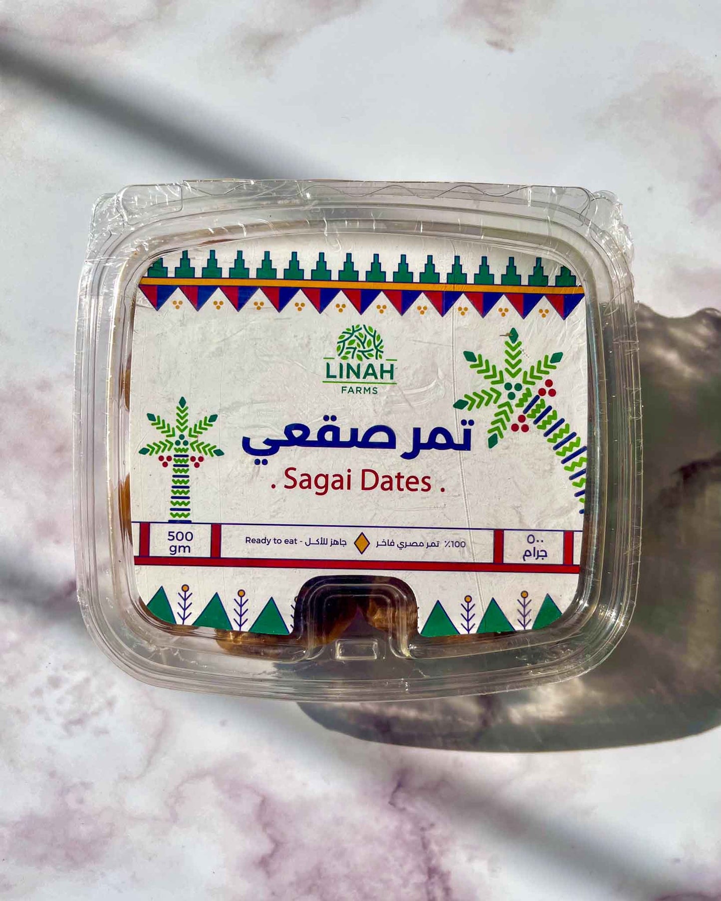 A box of sagai dates from linah farms